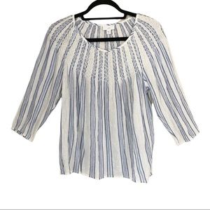J.Jill 3/4 Sleeve Blue/White and Metallic Gold Striped Blouse Size Small